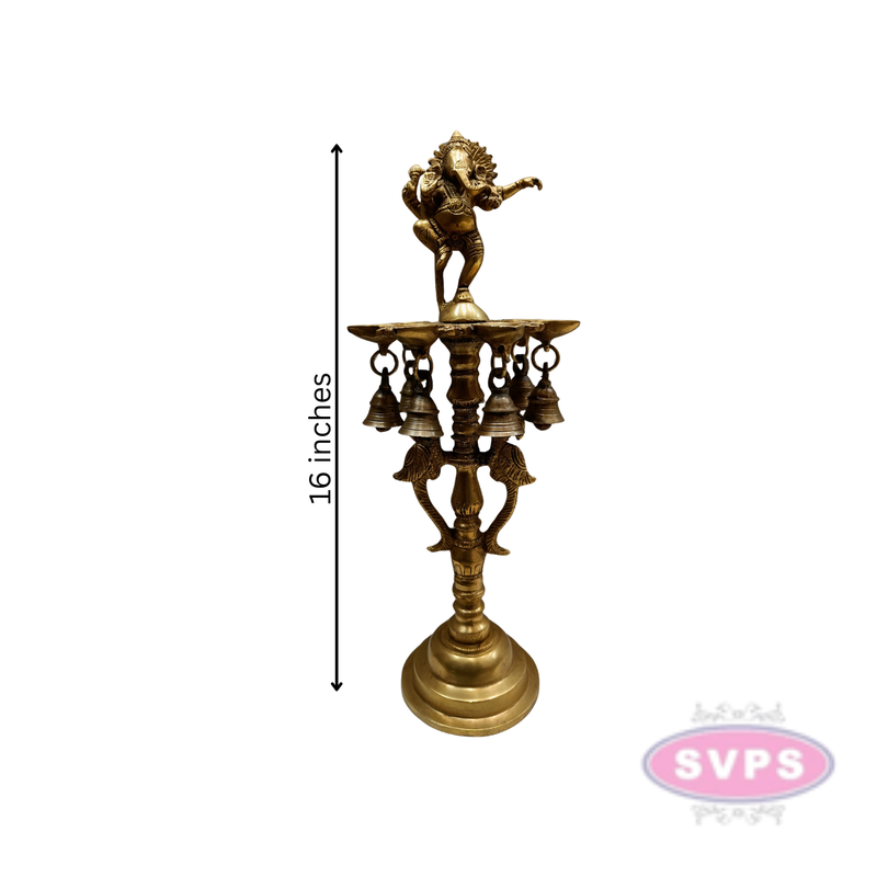 Brass Dancing Ganesha Diya with Bells For Puja Room