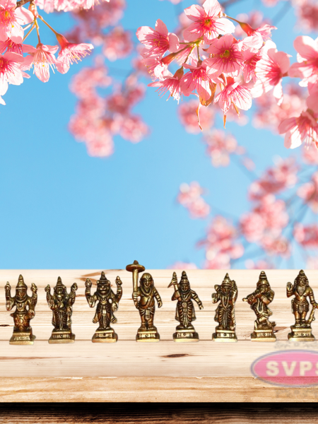Brass Dashavatara Set - Ten Incarnations of Lord Vishnu Idols / 3 Inches