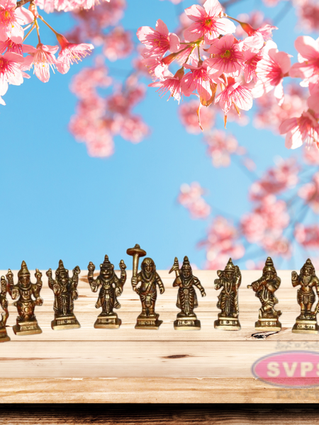Brass Dashavatara Set - Ten Incarnations of Lord Vishnu Idols / 3 Inches