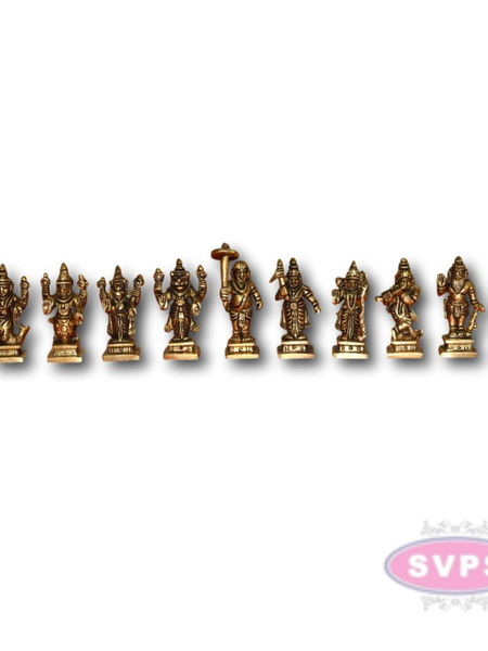 Brass Dashavatara Set - Ten Incarnations of Lord Vishnu Idols / 3 Inches