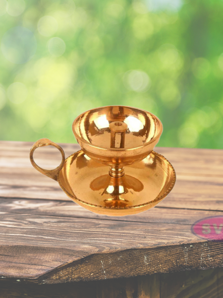 Brass Diya With Handle And Plate