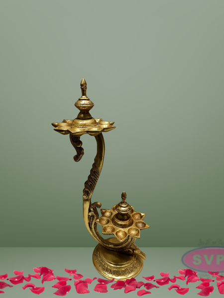Brass Double Layer 9 Wicks Lamp For Puja / Decor Lamp