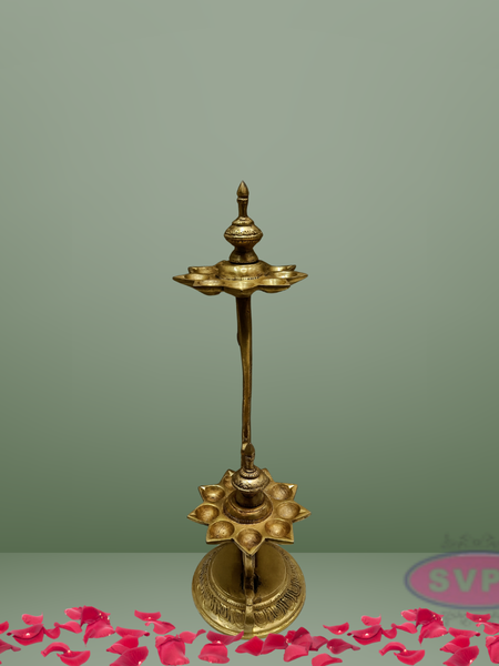 Brass Double Layer 9 Wicks Lamp For Puja / Decor Lamp