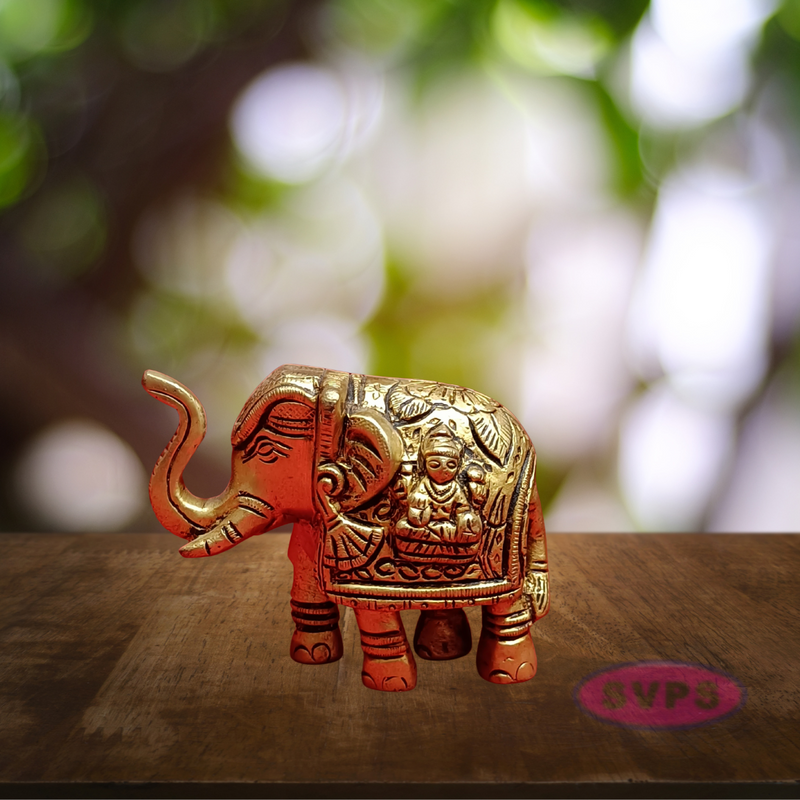 Brass Elephant Lakshmi And Ganesga Idol