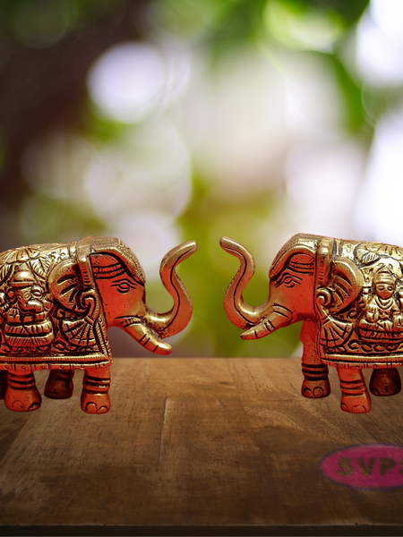 Brass Elephant Lakshmi And Ganesga Idol