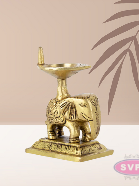Brass Elephant Lamp For Pooja