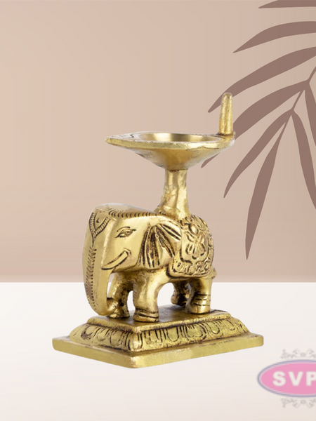 Brass Elephant Lamp For Pooja