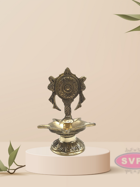 Brass Five Face Shanku Chakra Lamp / Diya Set