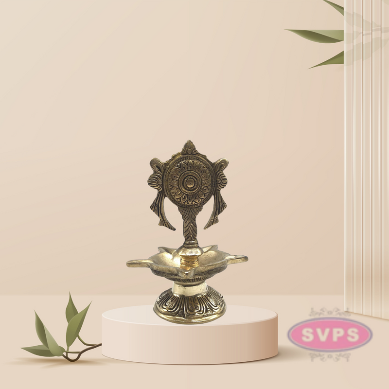 Brass Five Face Shanku Chakra Lamp / Diya Set