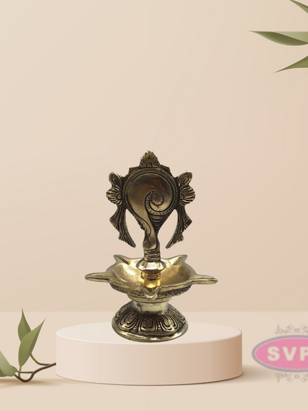Brass Five Face Shanku Chakra Lamp / Diya Set