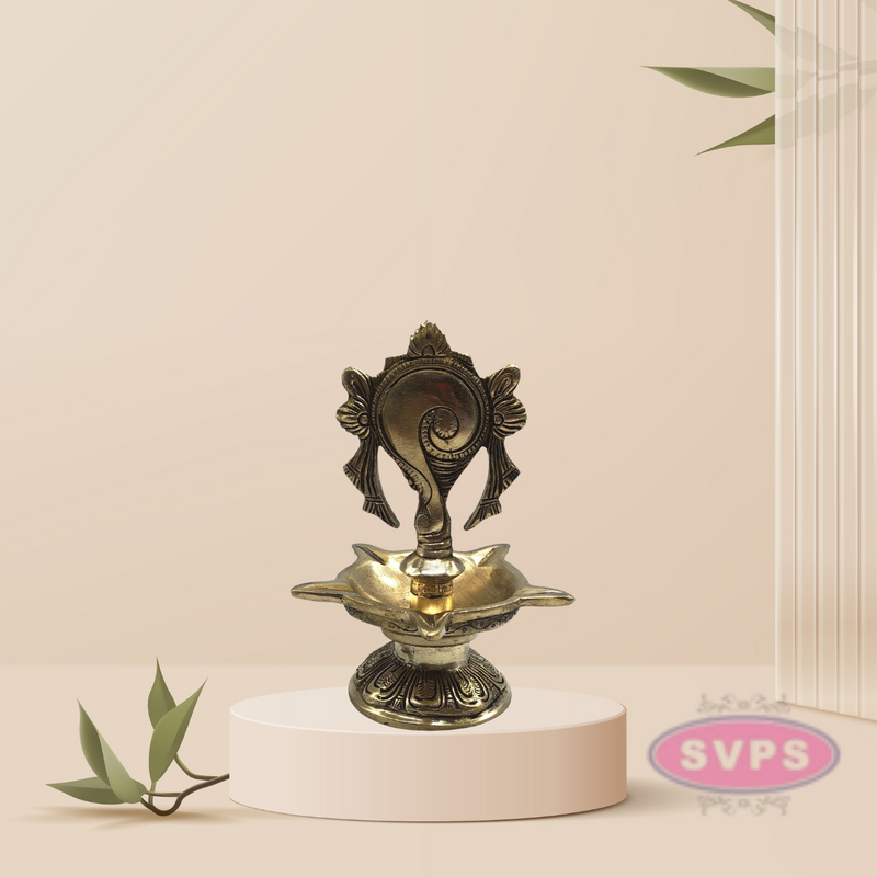 Brass Five Face Shanku Chakra Lamp / Diya Set