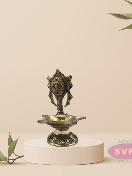 Brass Five Face Shanku Chakra Lamp / Diya Set