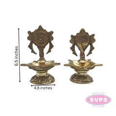Brass Five Face Shanku Chakra Lamp / Diya Set