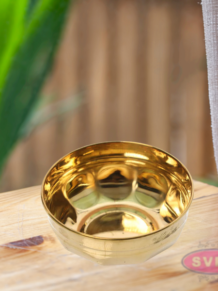 Brass Floral Design Chandan Bowl / Serving Bowl For Pooja