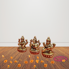 Brass Ganesh Lakshmi Saraswati Idol Set  3 Inches