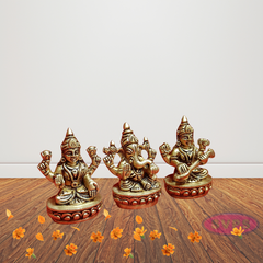 Brass Ganesh Lakshmi Saraswati Idol Set  3 Inches