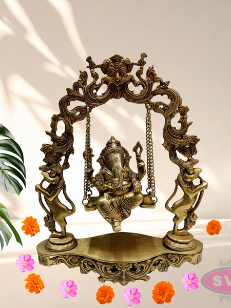 Brass Ganesha On Jhula Swing Idol For Home Mandir
