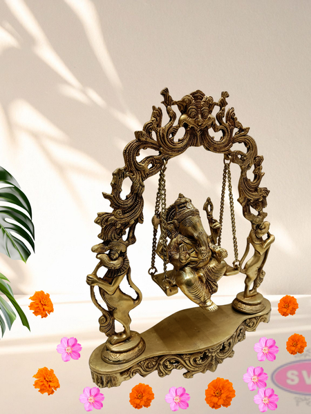Brass Ganesha On Jhula Swing Idol For Home Mandir