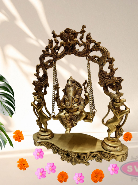 Brass Ganesha On Jhula Swing Idol For Home Mandir
