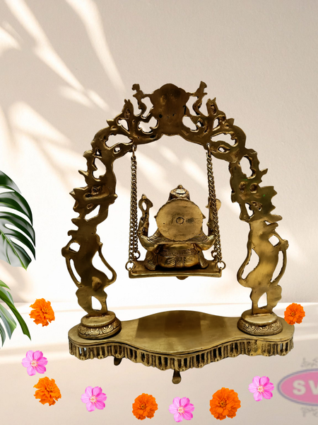 Brass Ganesha On Jhula Swing Idol For Home Mandir