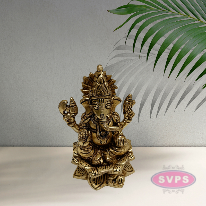 Brass Ganesha on Lotus / Showpiece