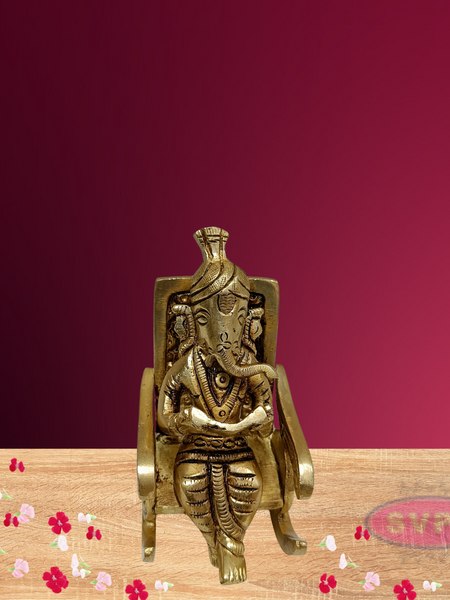 Brass Ganpati  Ganesha Reading Book on Chair