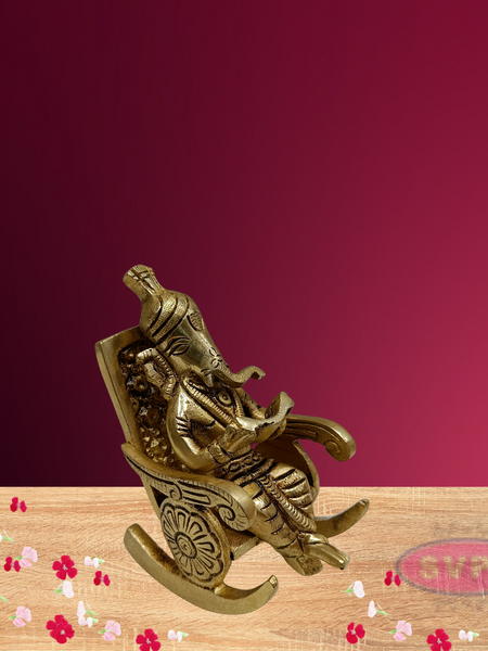 Brass Ganpati  Ganesha Reading Book on Chair