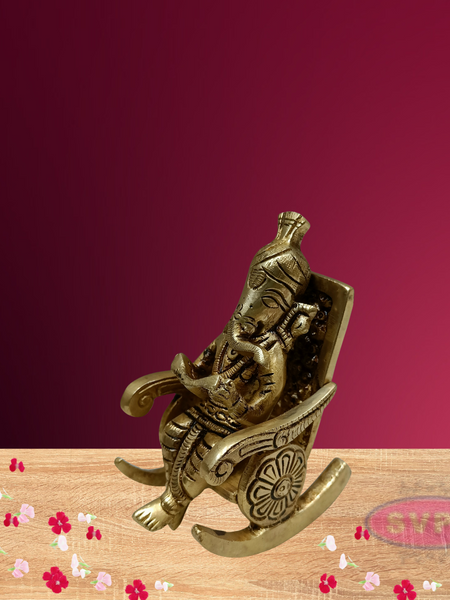 Brass Ganpati  Ganesha Reading Book on Chair