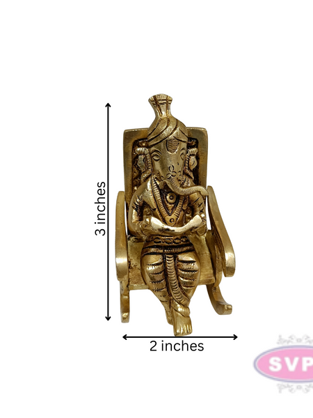 Brass Ganpati  Ganesha Reading Book on Chair