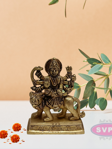 Brass Goddess Durga on Lion / 3 Inches