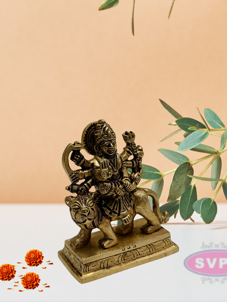 Brass Goddess Durga on Lion / 3 Inches