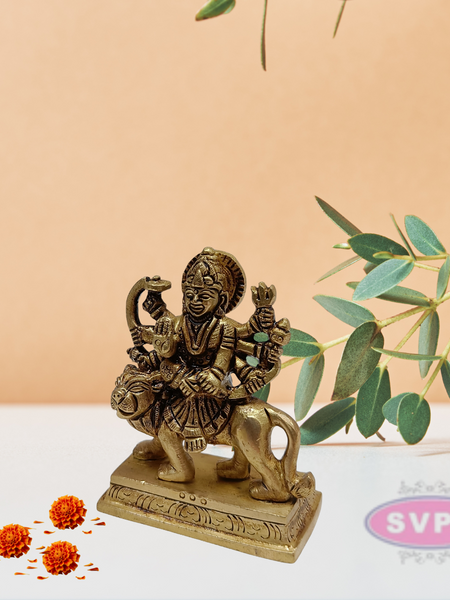 Brass Goddess Durga on Lion / 3 Inches