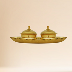 Brass Haldi Kumkum Holder With Plate / 7 Inches