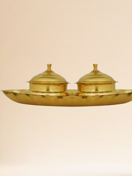 Brass Haldi Kumkum Holder With Plate / 7 Inches