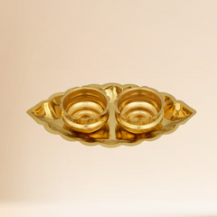 Brass Haldi Kumkum Holder With Plate / 7 Inches