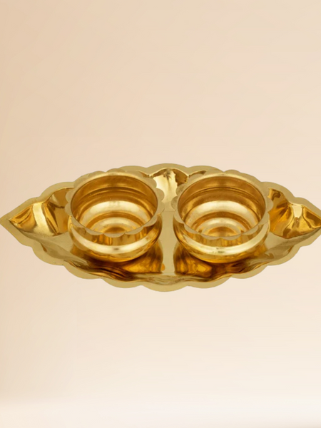 Brass Haldi Kumkum Holder With Plate / 7 Inches