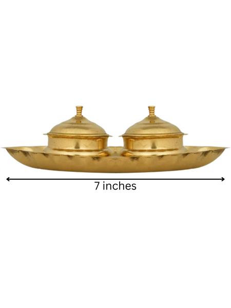 Brass Haldi Kumkum Holder With Plate / 7 Inches