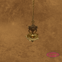 Brass Hanging Shanku Chakra Oil Lamp / 5 Face Diya / Villaku Set With Chain