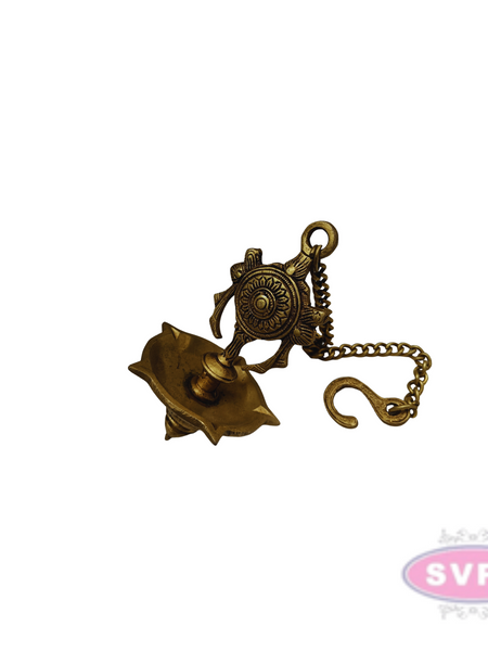 Brass Hanging Shanku Chakra Oil Lamp / 5 Face Diya / Villaku Set With Chain