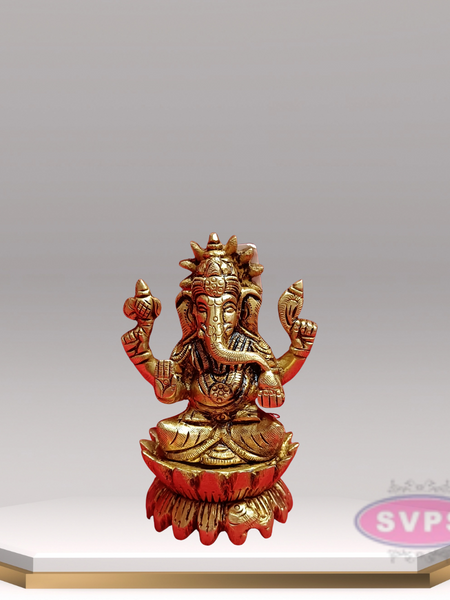 Brass Kamal / Lotus Ganesh Idol For HomeTemple