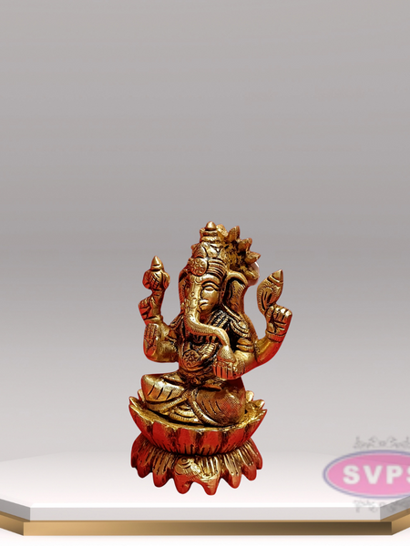 Brass Kamal / Lotus Ganesh Idol For HomeTemple