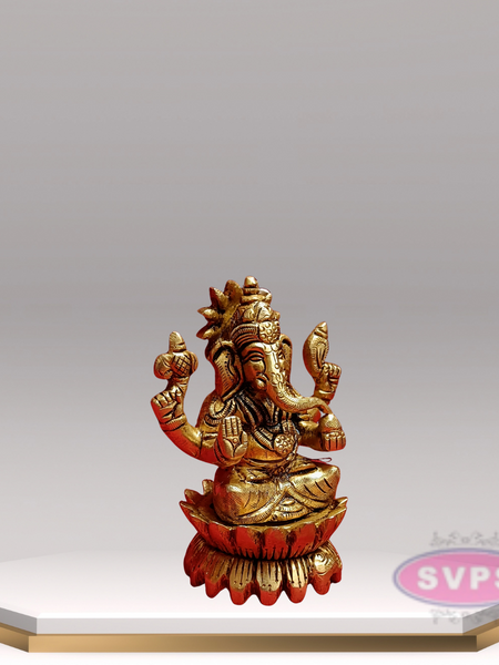 Brass Kamal / Lotus Ganesh Idol For HomeTemple