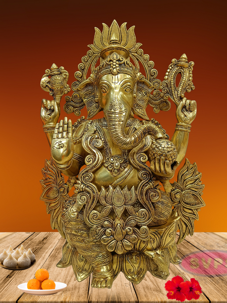 Brass Kamalasana Ganesha / Ganapthi Statue / 22 Inches