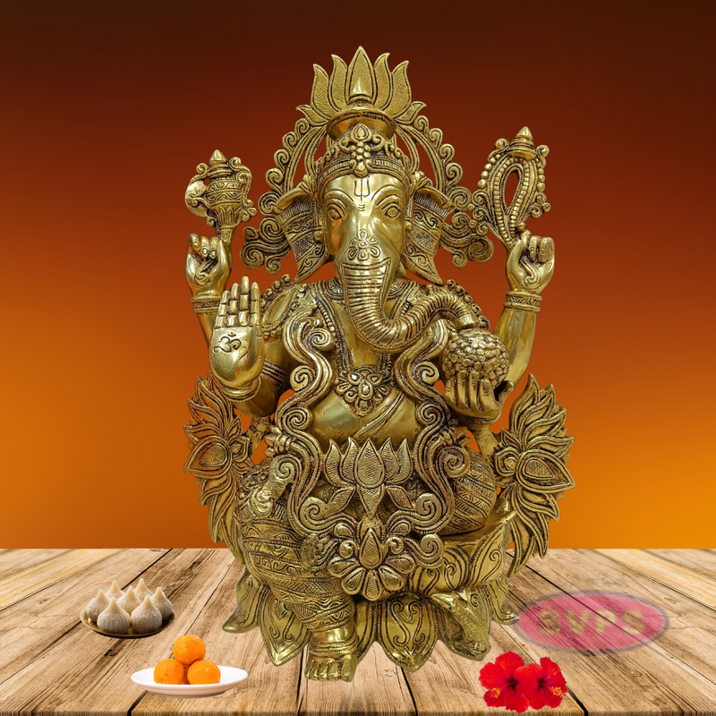Brass Kamalasana Ganesha / Ganapthi Statue / 22 Inches