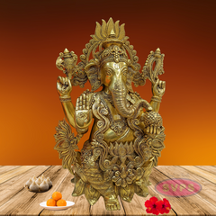 Brass Kamalasana Ganesha / Ganapthi Statue / 22 Inches
