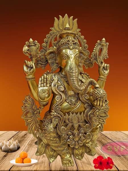 Brass Kamalasana Ganesha / Ganapthi Statue / 22 Inches