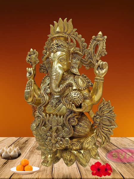 Brass Kamalasana Ganesha / Ganapthi Statue / 22 Inches