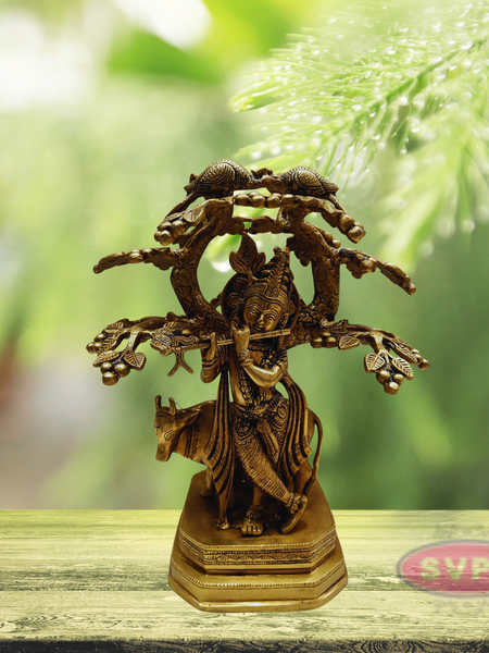 Brass Krishna With Cow Under Kadamba Tree