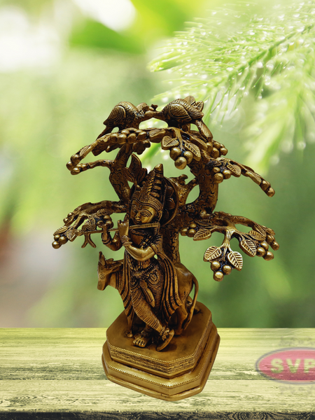 Brass Krishna With Cow Under Kadamba Tree