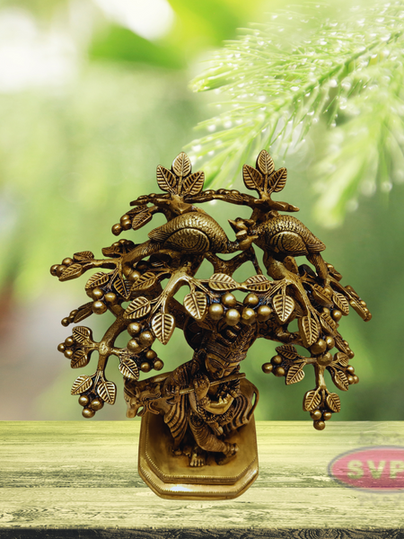 Brass Krishna With Cow Under Kadamba Tree